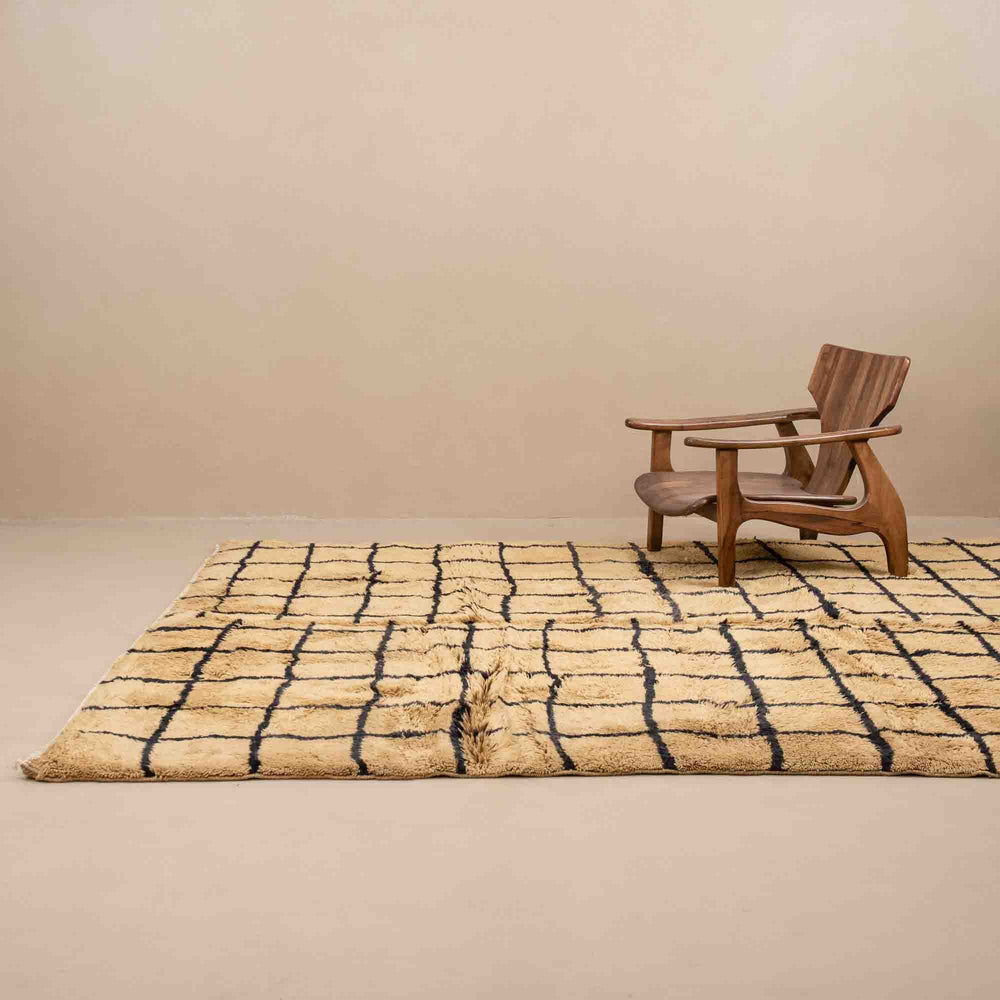 Tan And Black Contemporary Moroccan Hand Knotted 8x10 Wool Rug - The Rug Decor