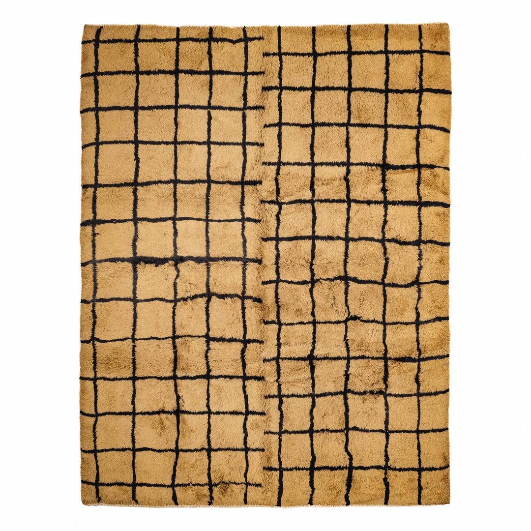 Tan And Black Contemporary Moroccan Hand Knotted 8x10 Wool Rug - The Rug Decor