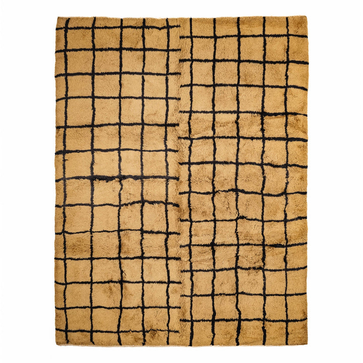 Tan And Black Contemporary Moroccan Hand Knotted 8x10 Wool Rug - The Rug Decor