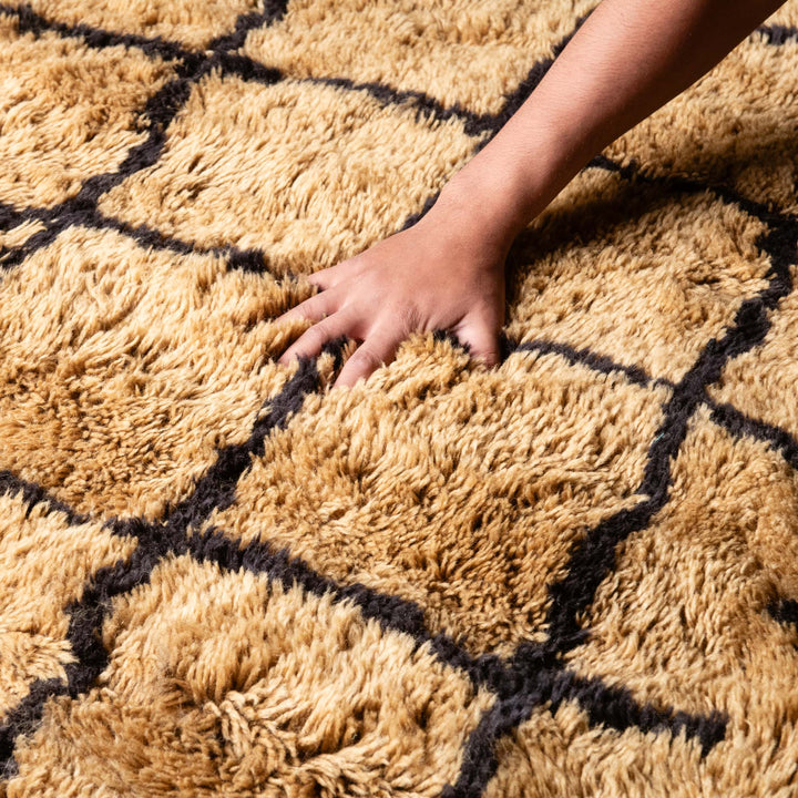 Tan And Black Contemporary Moroccan Hand Knotted 8x10 Wool Rug - The Rug Decor