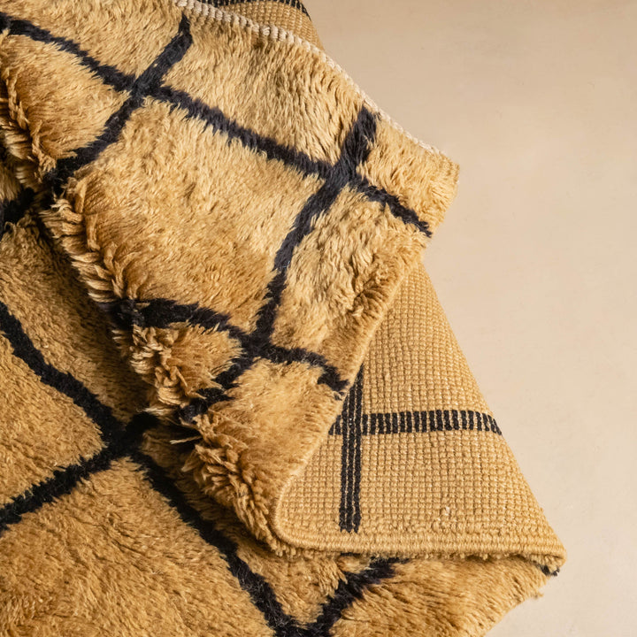 Tan And Black Contemporary Moroccan Hand Knotted 8x10 Wool Rug - The Rug Decor