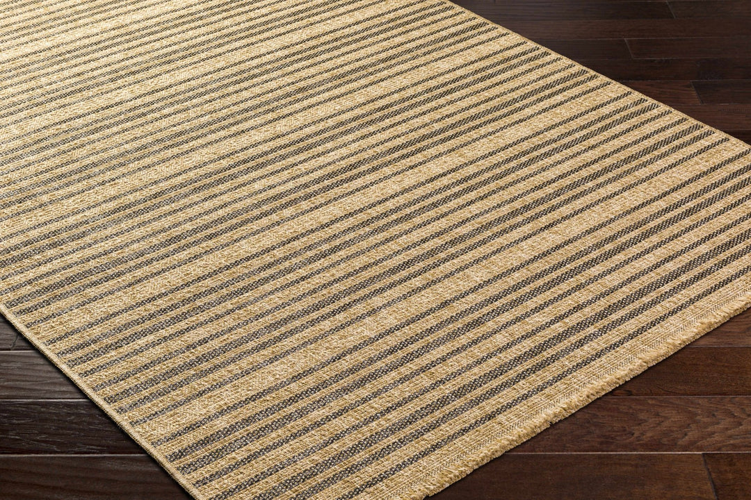 Tan And Gray Stripes Pattern Machine Woven Indoor & Outdoor Rug - The Rug Decor