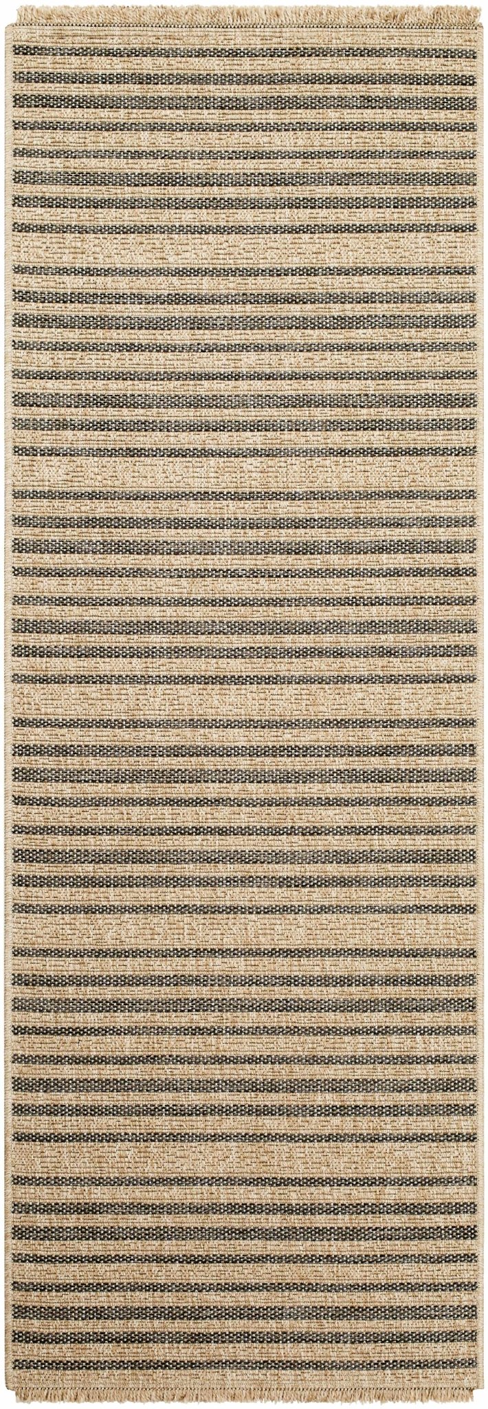 Tan And Gray Stripes Pattern Machine Woven Indoor & Outdoor Rug - The Rug Decor