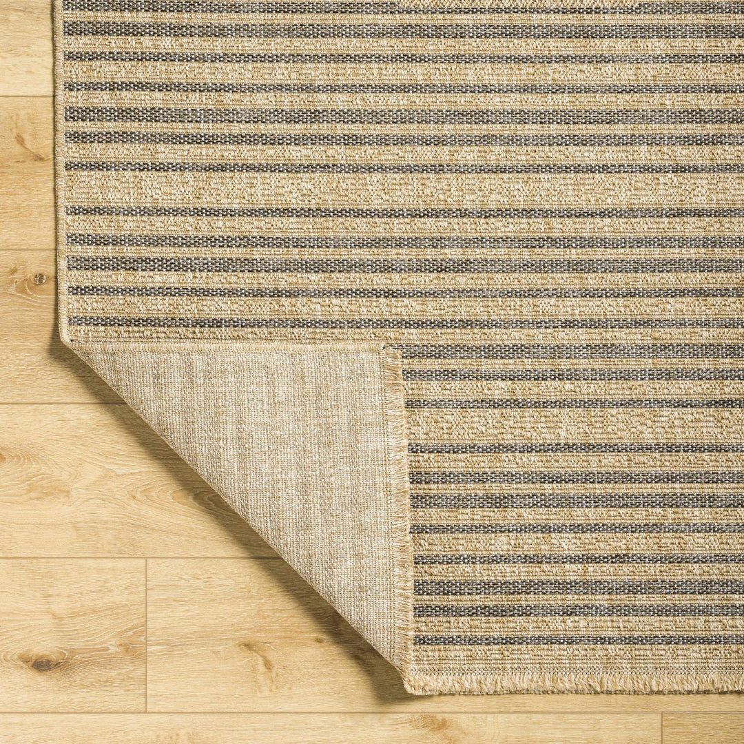 Tan And Gray Stripes Pattern Machine Woven Indoor & Outdoor Rug - The Rug Decor