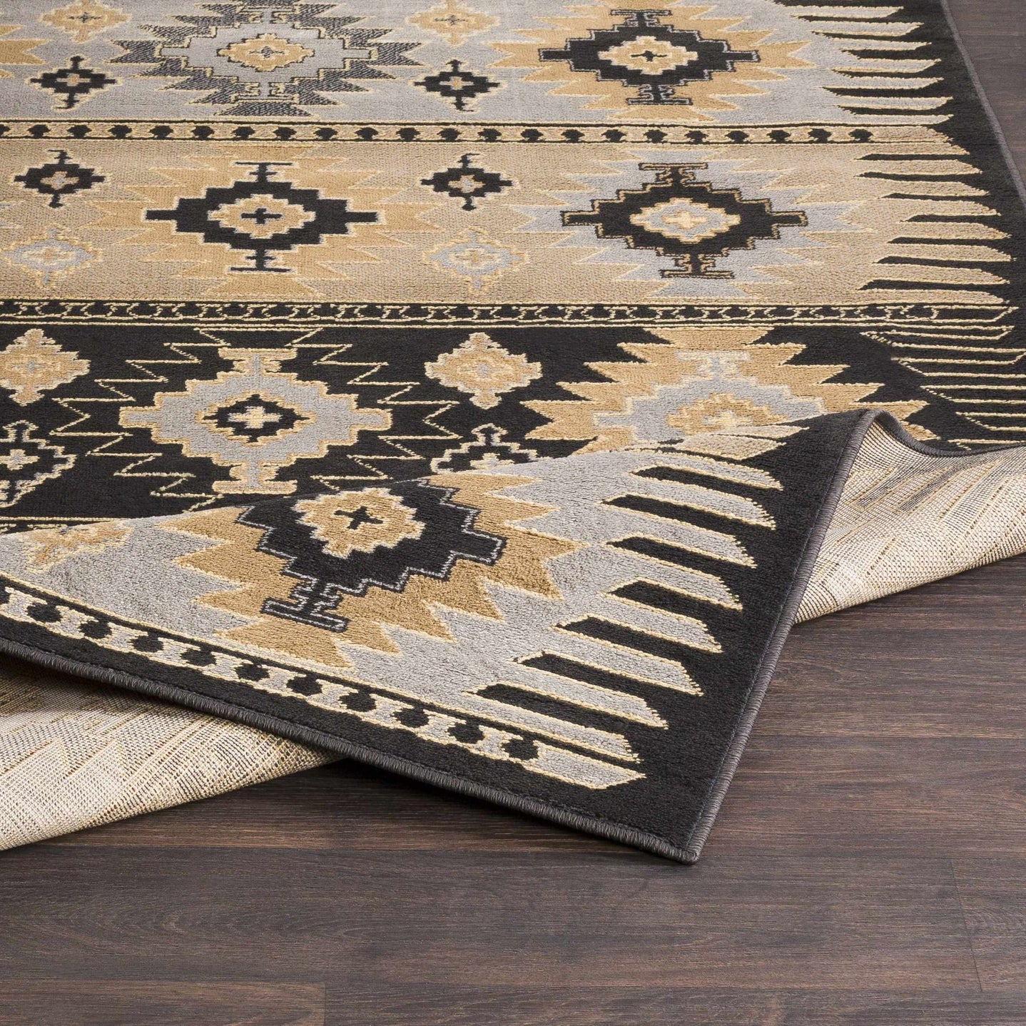 Tan, Black, Gray and silver Southwestern Multi Size Area Rug - The Rug Decor