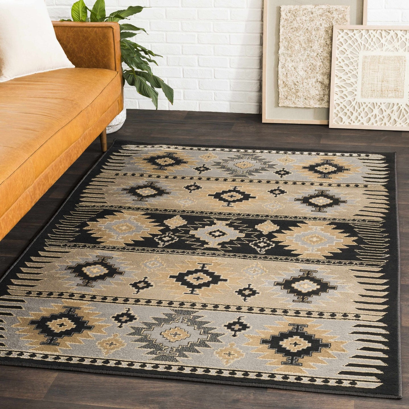 Tan, Black, Gray and silver Southwestern Multi Size Area Rug - The Rug Decor