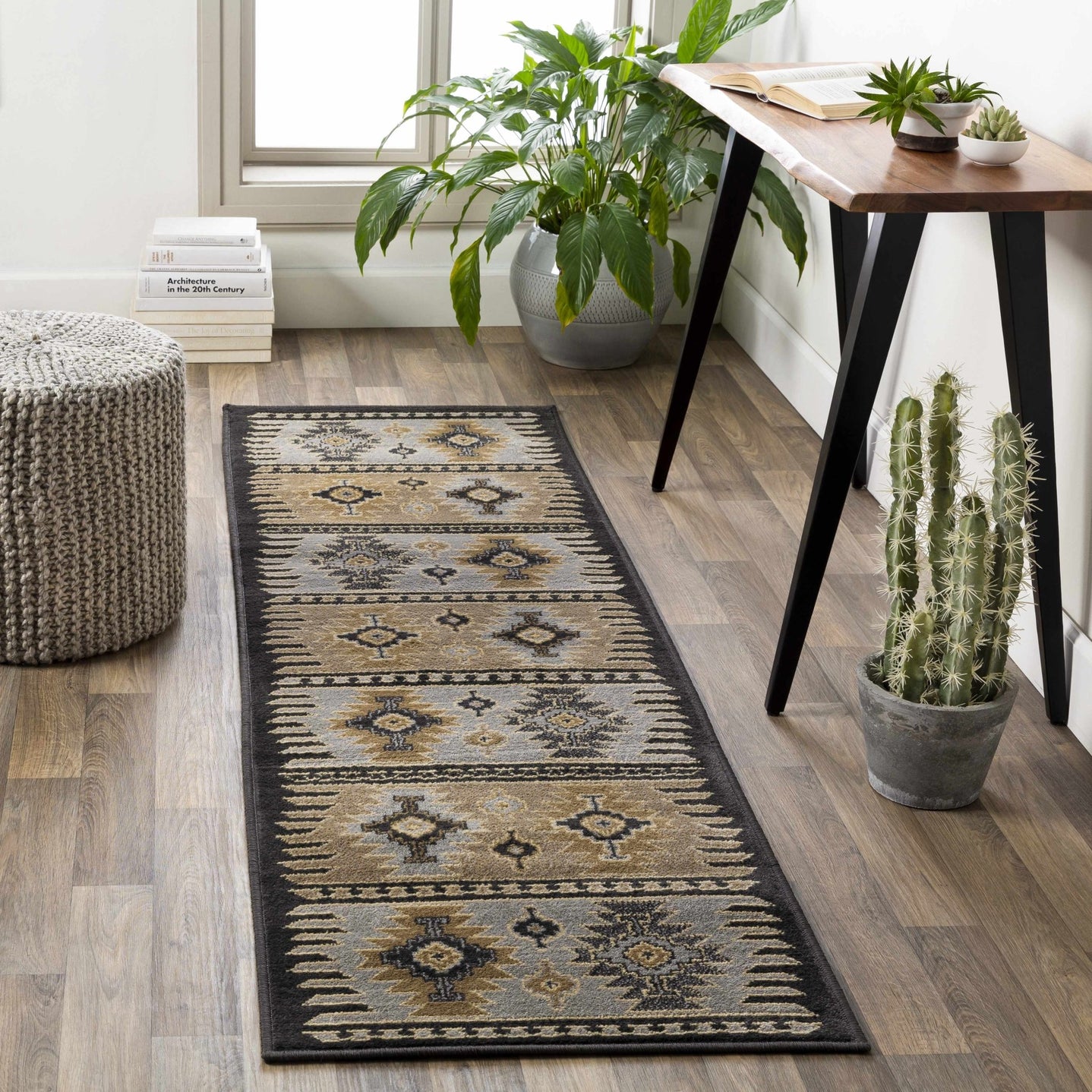 Tan, Black, Gray and silver Southwestern Multi Size Area Rug - The Rug Decor