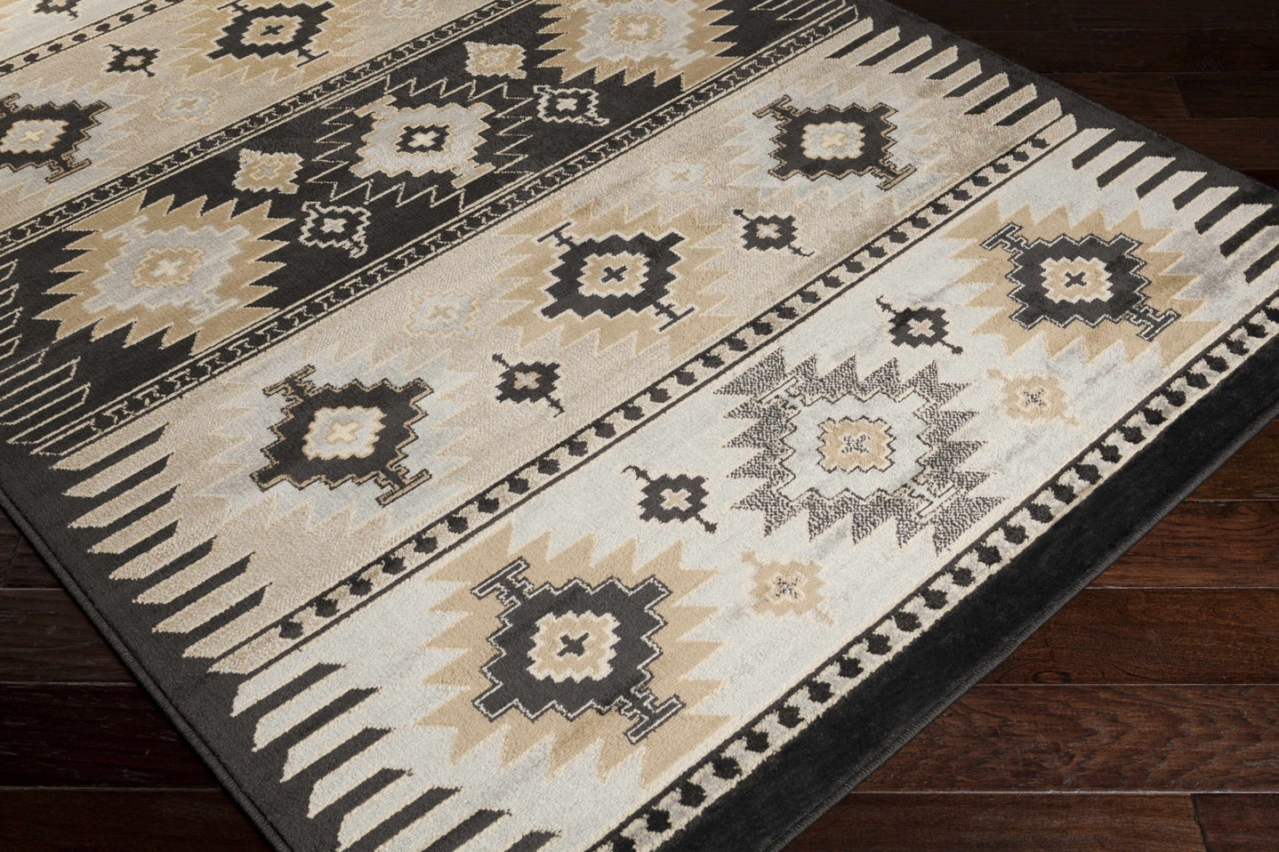 Tan, Black, Gray and silver Southwestern Multi Size Area Rug - The Rug Decor