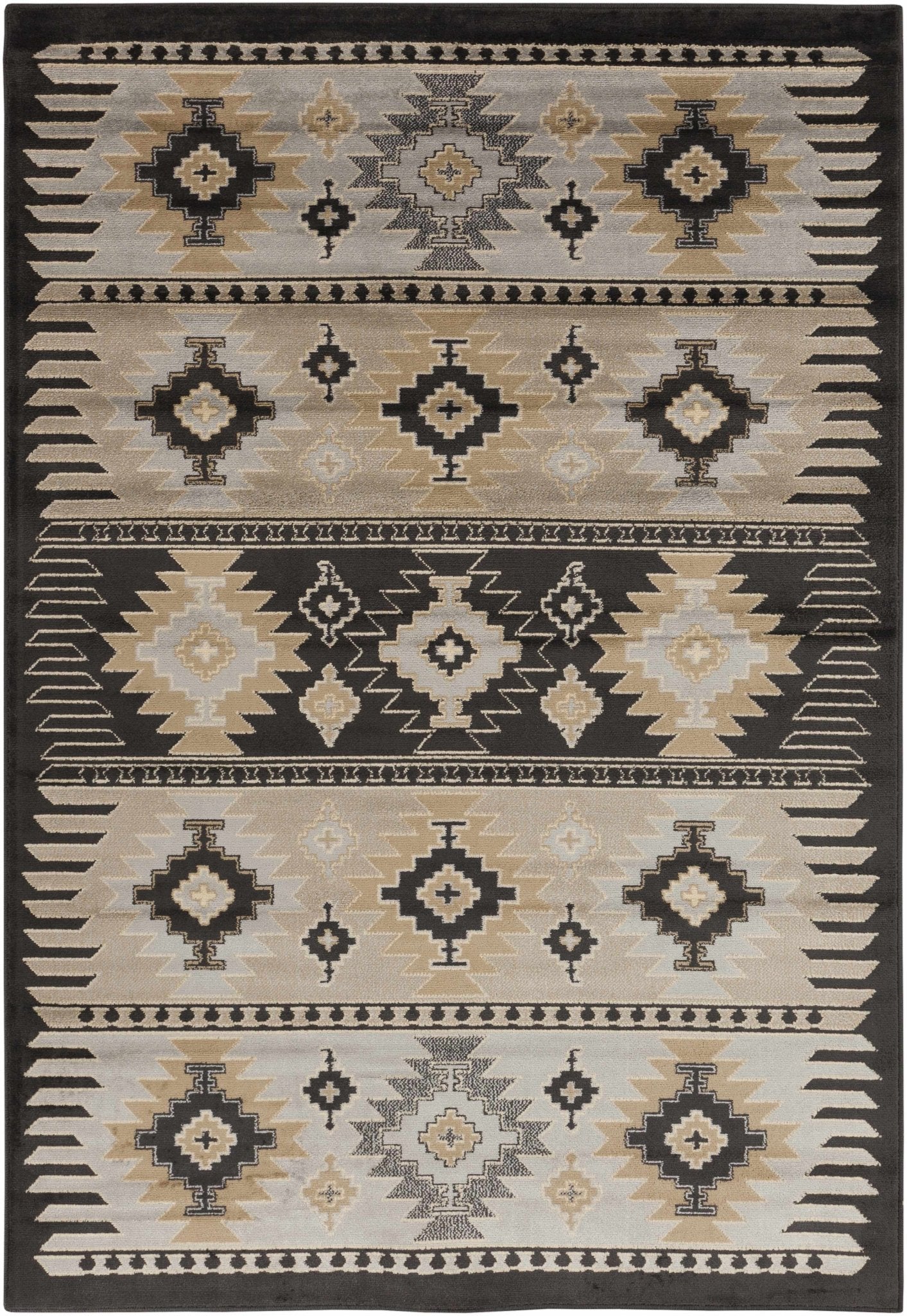 Tan, Black, Gray and silver Southwestern Multi Size Area Rug - The Rug Decor