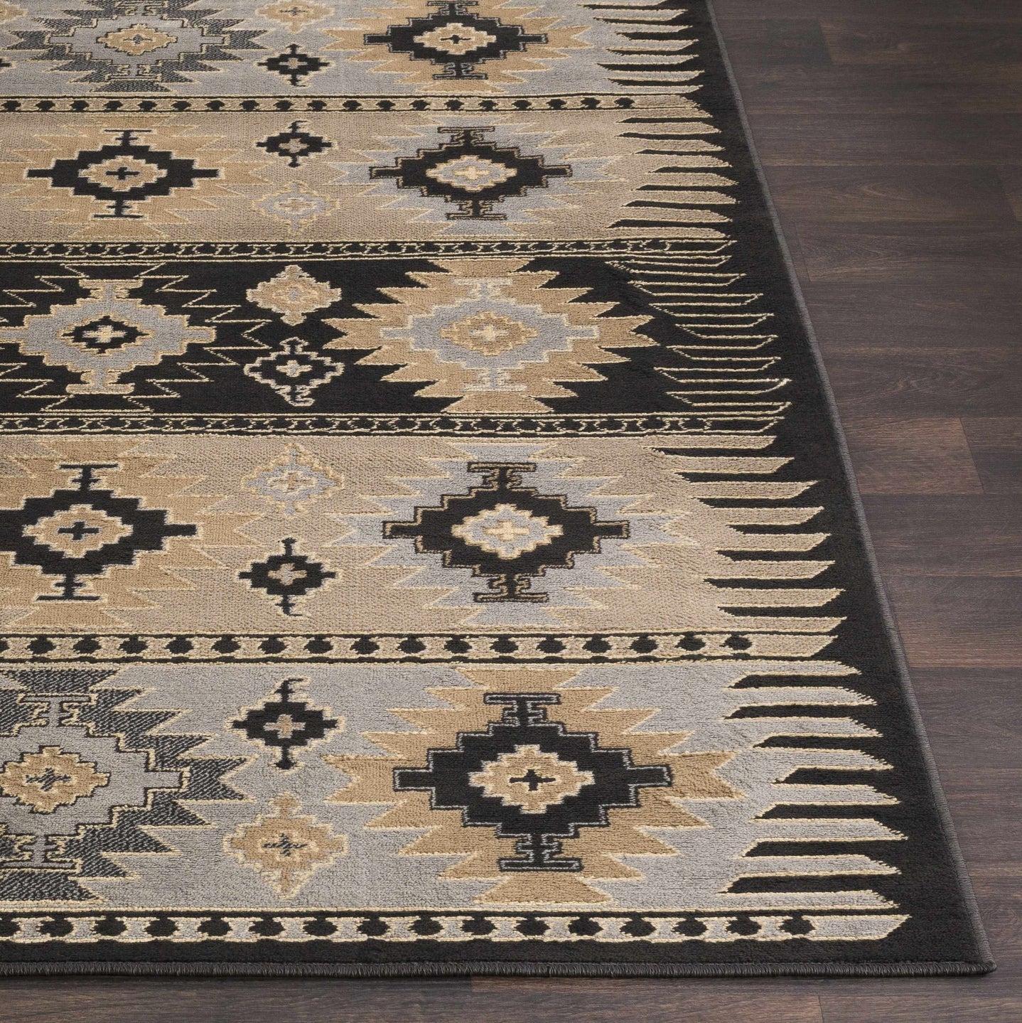 Tan, Black, Gray and silver Southwestern Multi Size Area Rug - The Rug Decor
