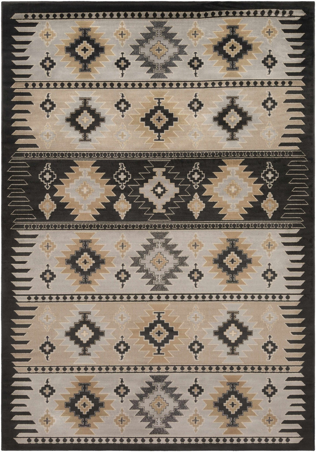 Tan, Black, Gray and silver Southwestern Multi Size Area Rug - The Rug Decor