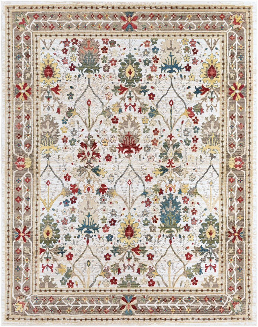 Tan, Brown, Green, Teal and Beige Traditional Donegal Floral ikat Design Area Rug - The Rug Decor