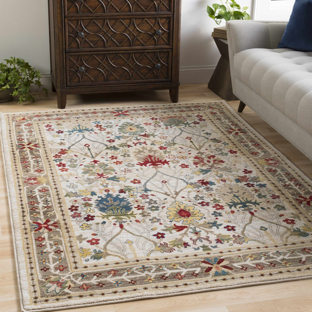 Tan, Brown, Green, Teal and Beige Traditional Donegal Floral ikat Design Area Rug - The Rug Decor