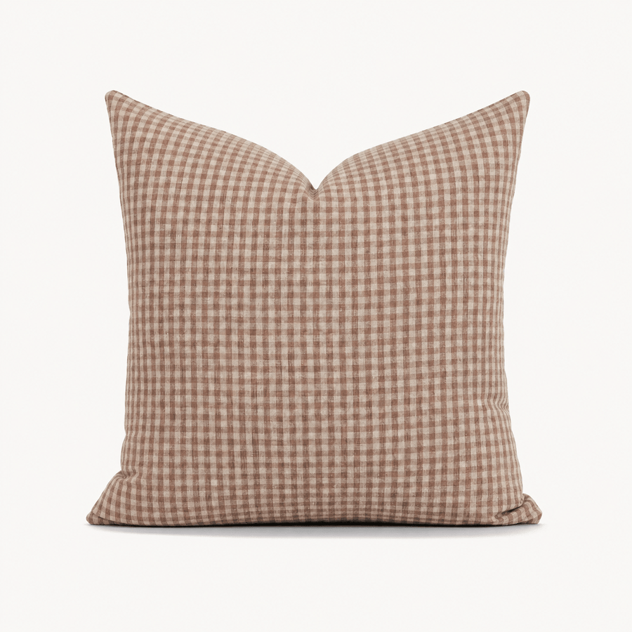 Tan & Cream Gingham Linen Pillow Cover - The Rug Decor
