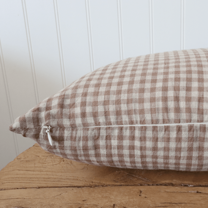 Tan & Cream Gingham Linen Pillow Cover - The Rug Decor