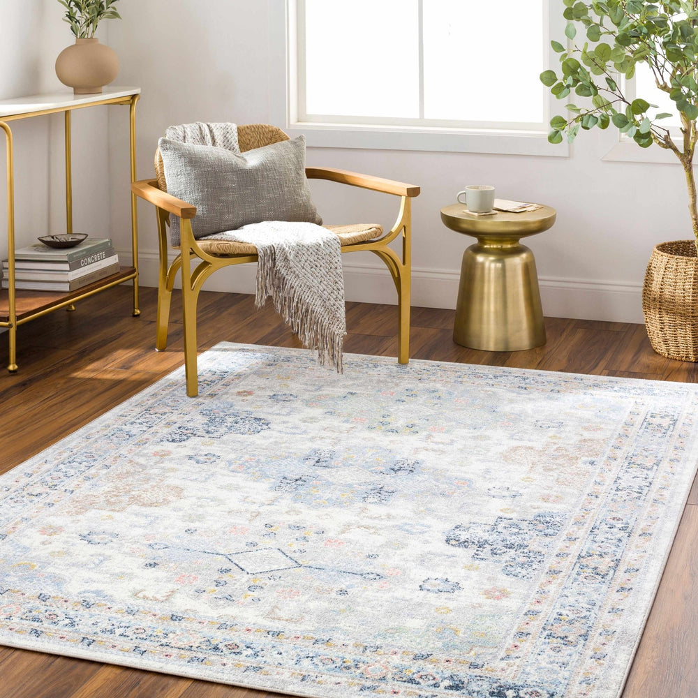 Tana Navy And Gray Traditional Style Washable Rug - The Rug Decor