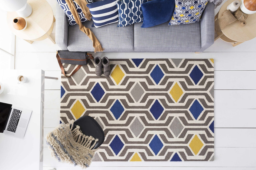 Taneytown Contemporary Geometrical Gray And Blue Rug - The Rug Decor