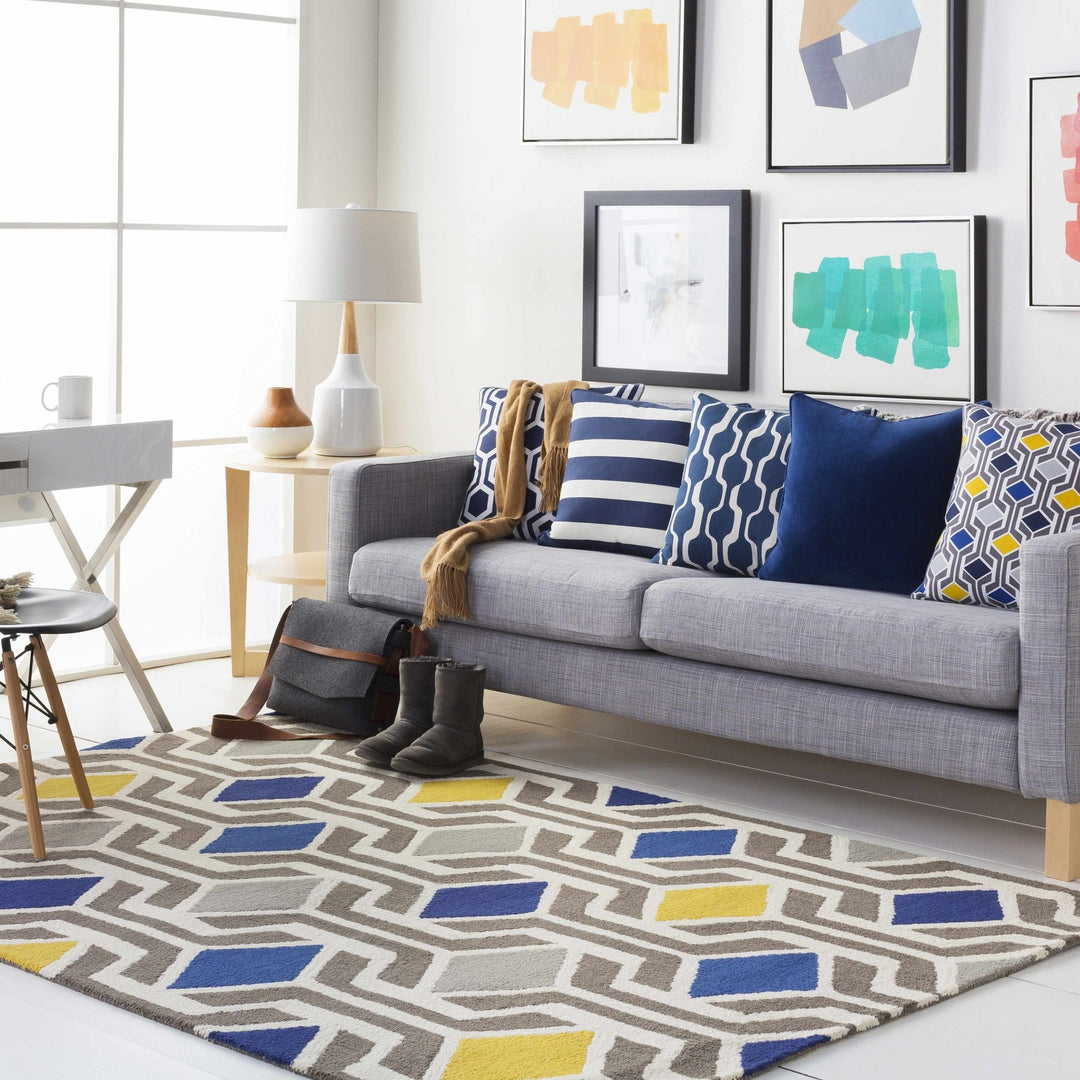 Taneytown Contemporary Geometrical Gray And Blue Rug - The Rug Decor