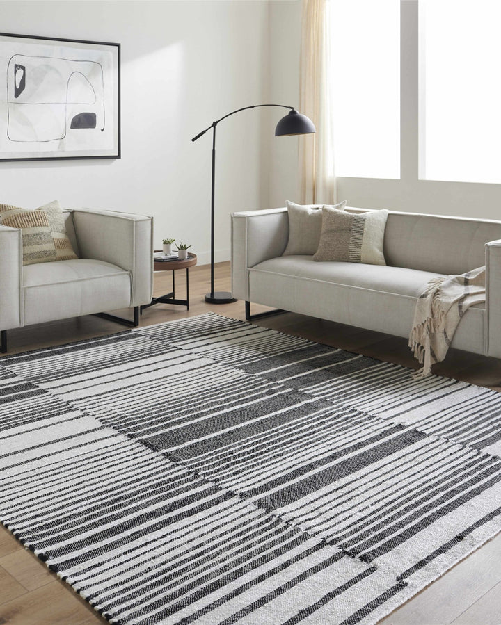 Tania Black And White Modern Stripes Pattern Hand Woven Area Rug - The Rug Decor