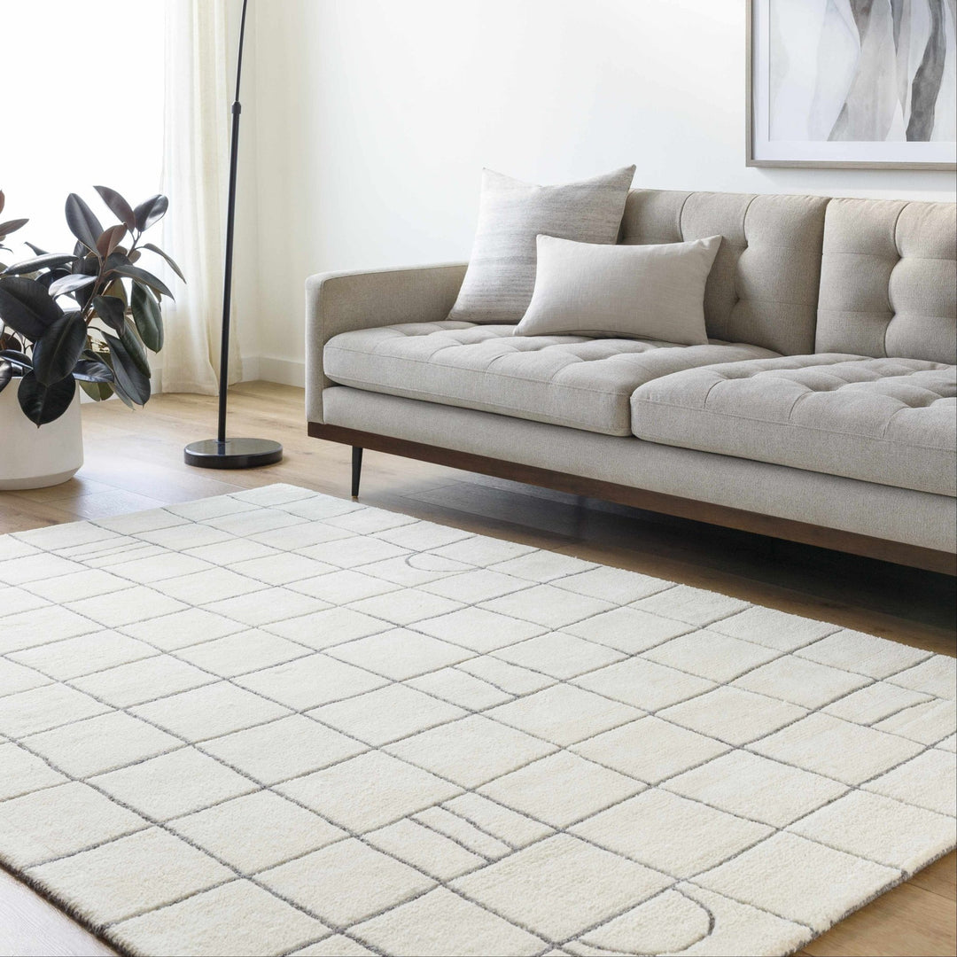 Tanya Modern Grid Pattern Ivory Hand Tufted Wool Rug - The Rug Decor