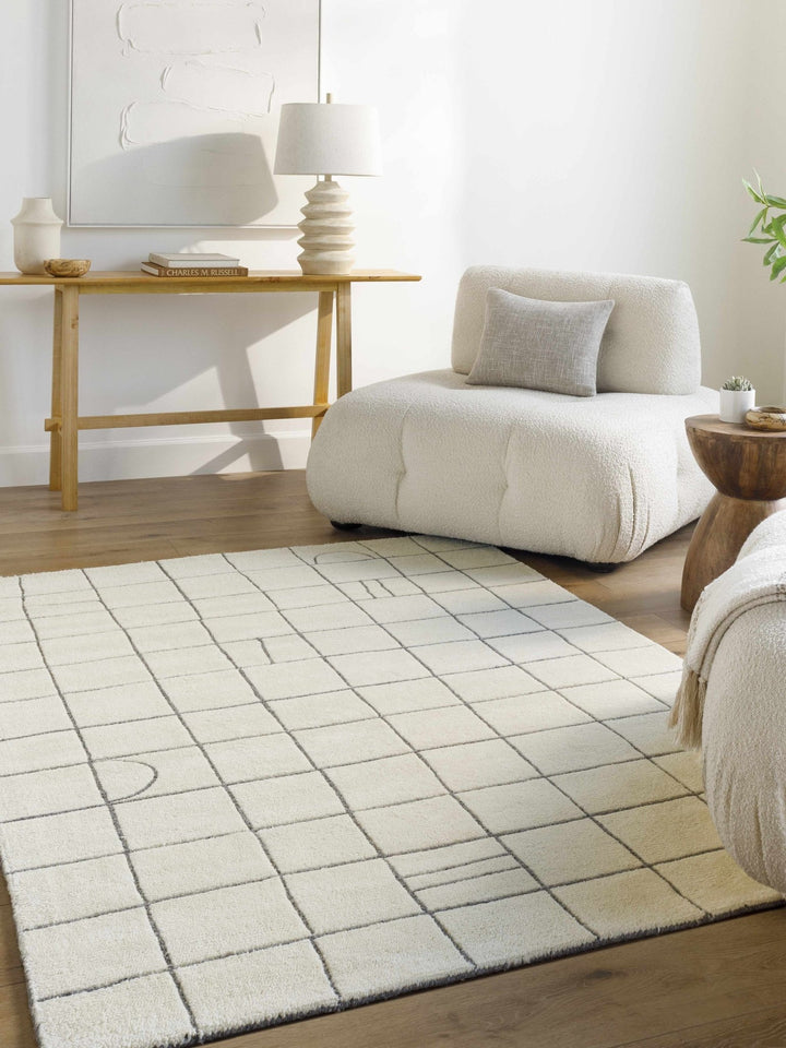 Tanya Modern Grid Pattern Ivory Hand Tufted Wool Rug - The Rug Decor