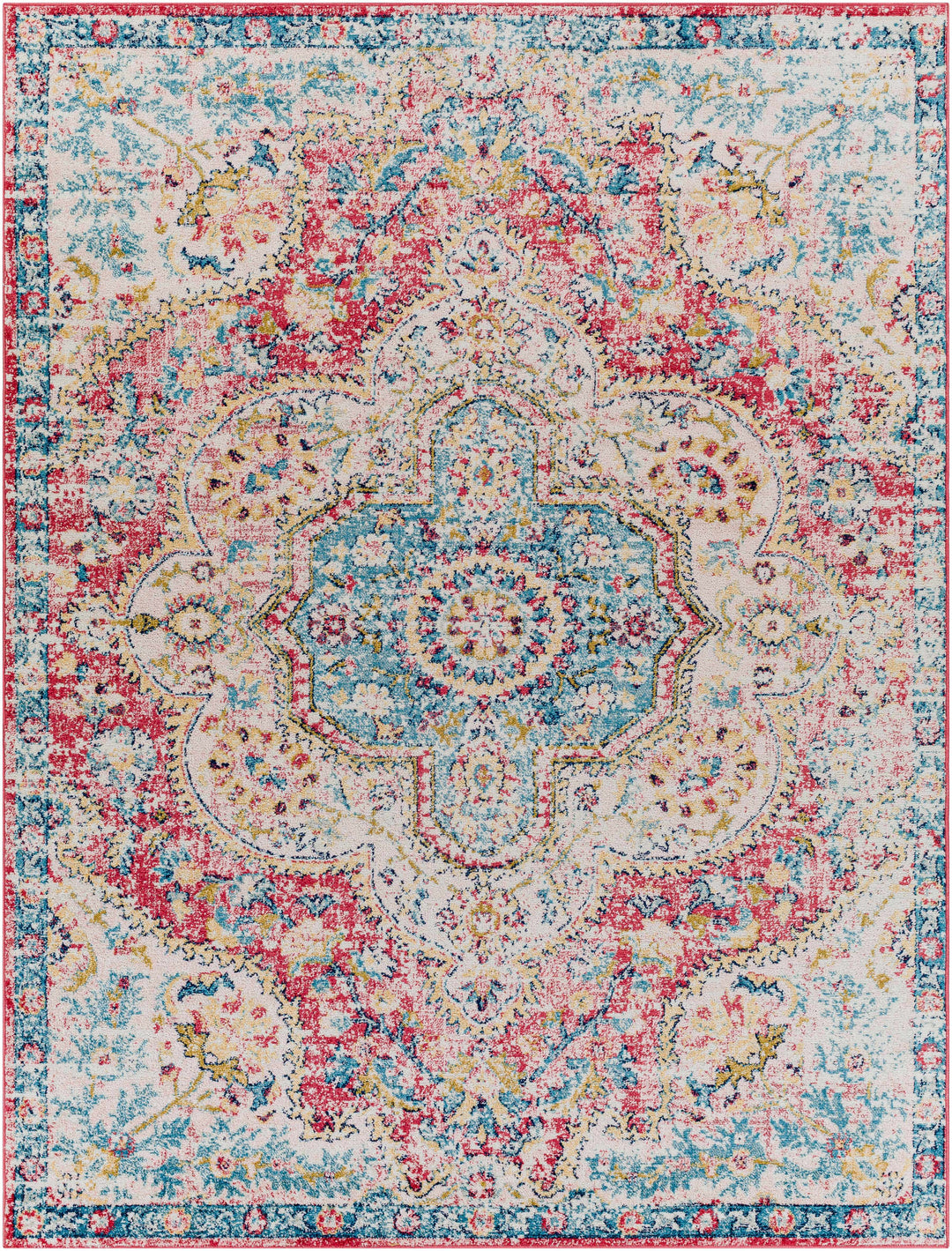 Tarbolton Blue And Pink Traditional Style Area Rug