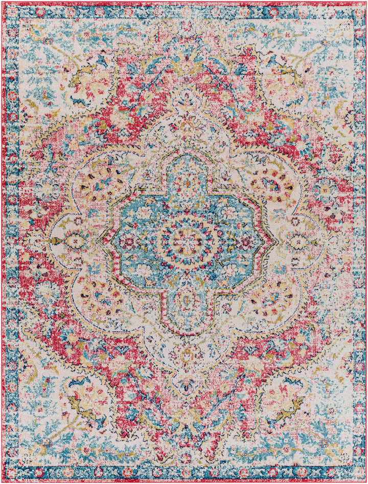 Tarbolton Blue And Pink Traditional Style Area Rug