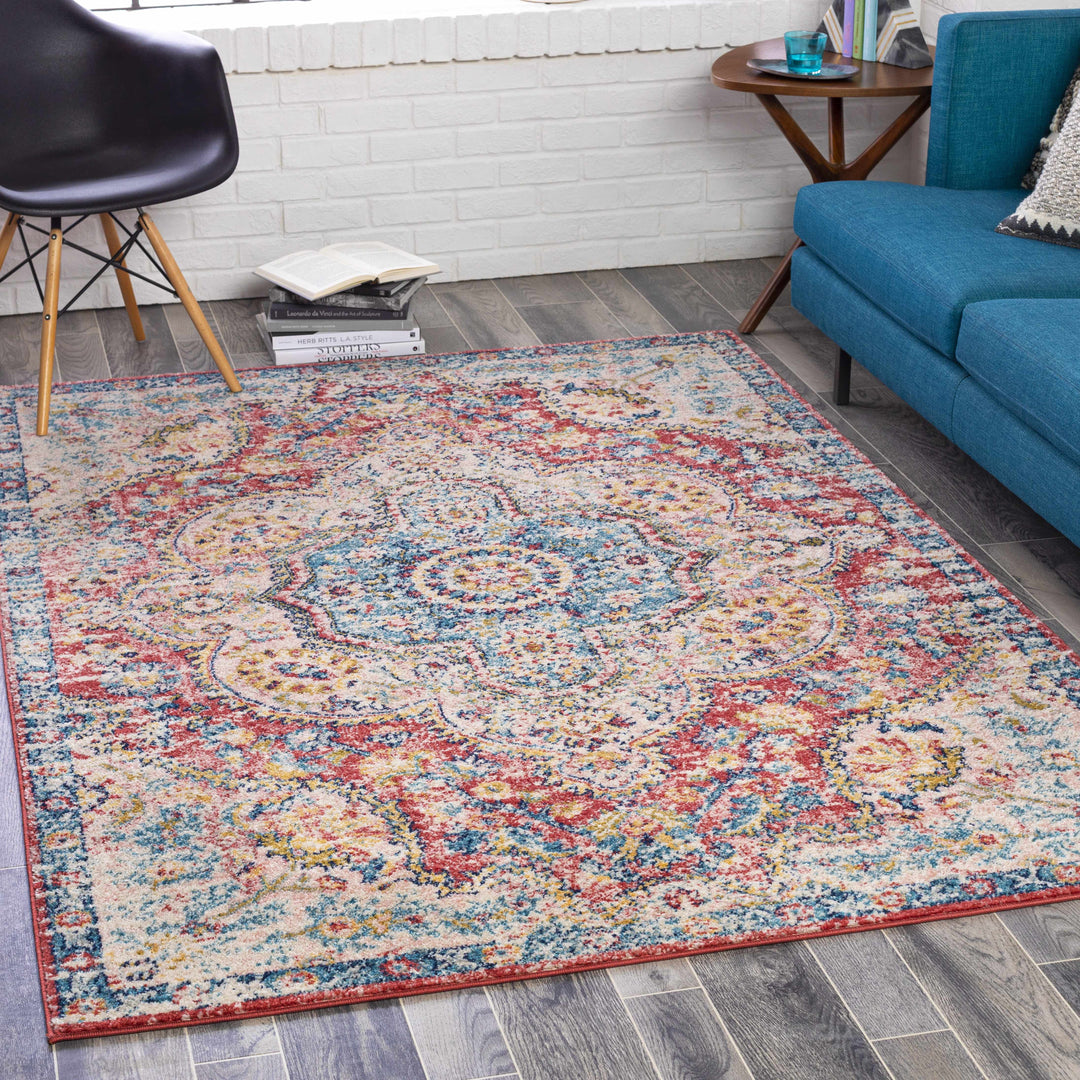 Tarbolton Blue And Pink Traditional Style Area Rug