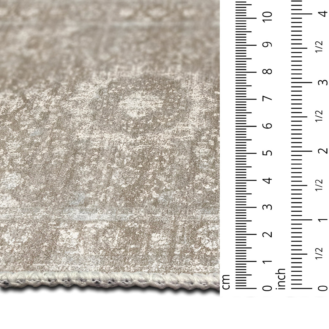 Taupe And Beige Traditional Style Machine Washable Cotton Rug - The Rug Decor