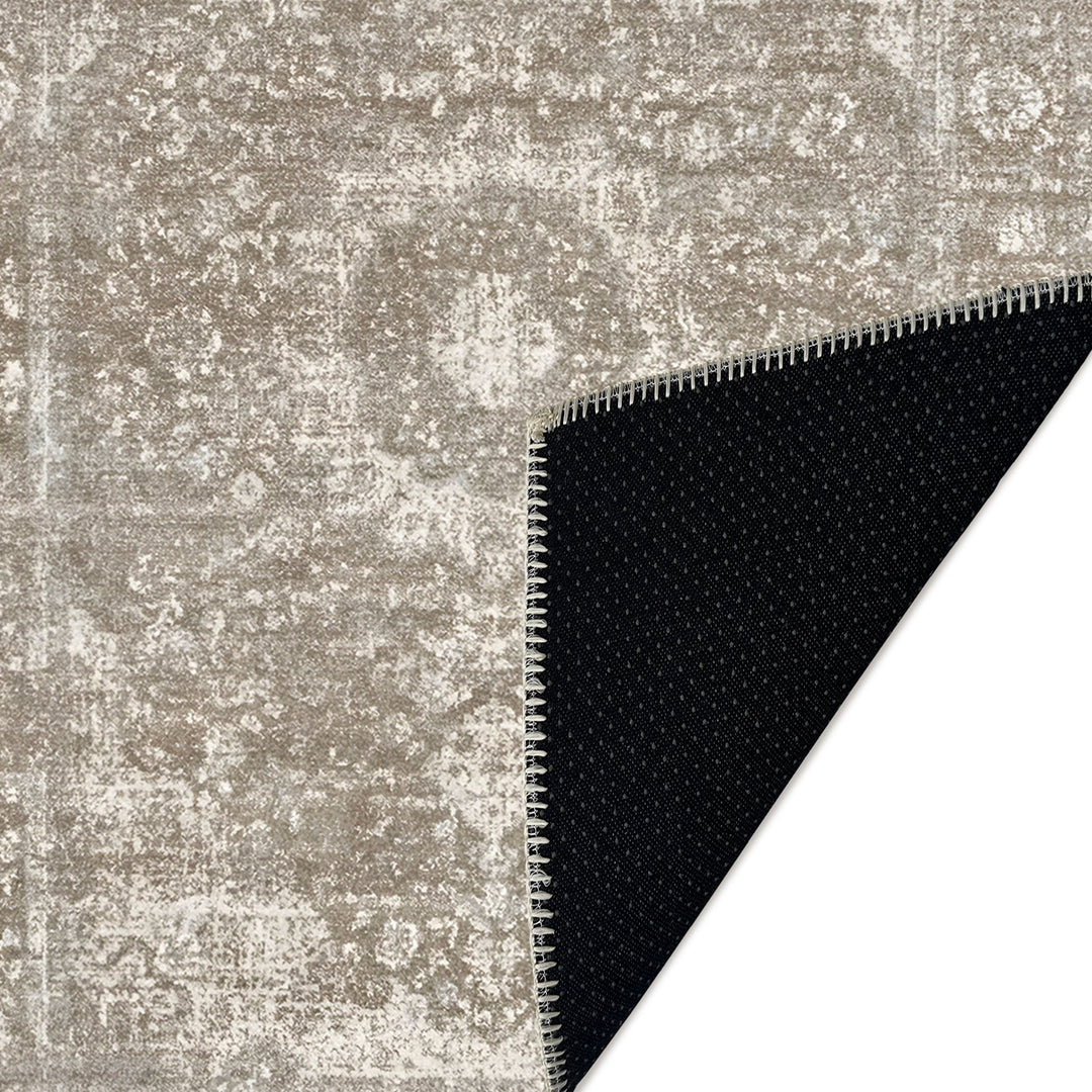 Taupe And Beige Traditional Style Machine Washable Cotton Rug - The Rug Decor