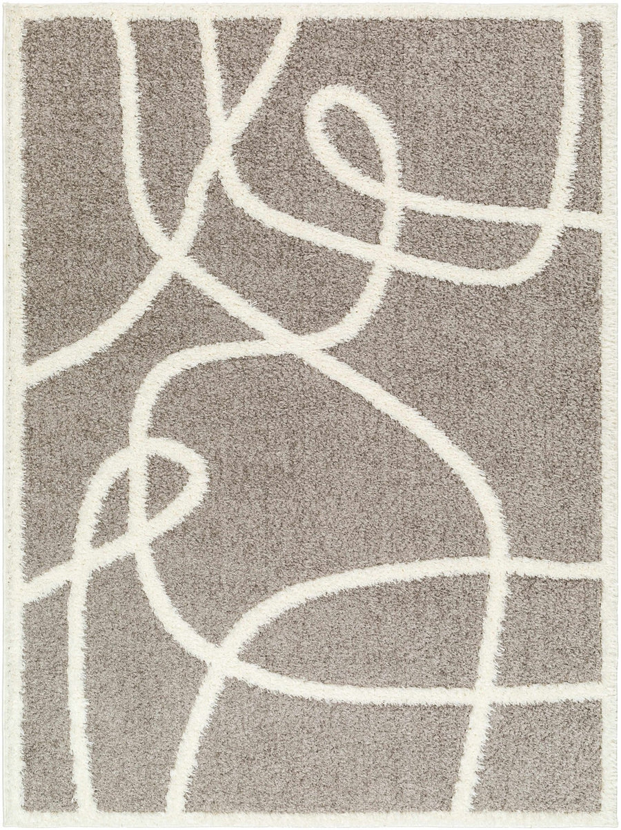 Taupe and Ivory Contemporary Design Machine Woven Plush Pile Area Rug - The Rug Decor