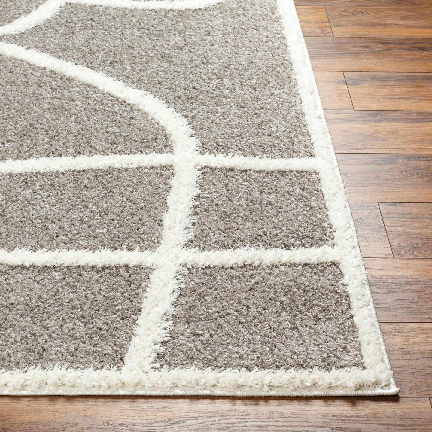 Taupe and Ivory Contemporary Design Machine Woven Plush Pile Area Rug - The Rug Decor