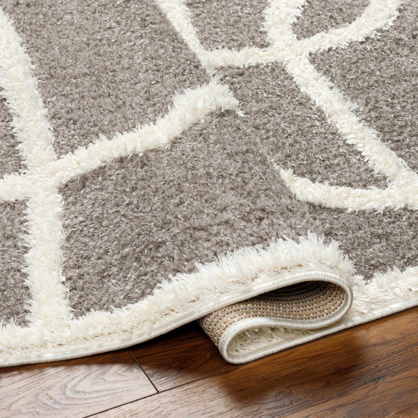 Taupe and Ivory Contemporary Design Machine Woven Plush Pile Area Rug - The Rug Decor