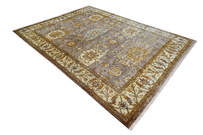 Taupe, Beige and Gold Hand Knotted Oriental Oushak 8x10 wool Area Rug - The Rug Decor