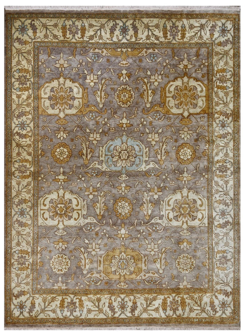 Taupe, Beige and Gold Hand Knotted Oriental Oushak 8x10 wool Area Rug - The Rug Decor