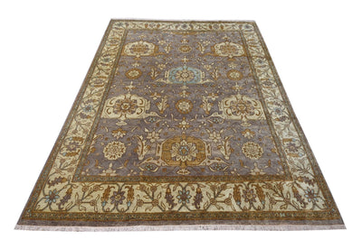 Taupe, Beige and Gold Hand Knotted Oriental Oushak 8x10 wool Area Rug - The Rug Decor