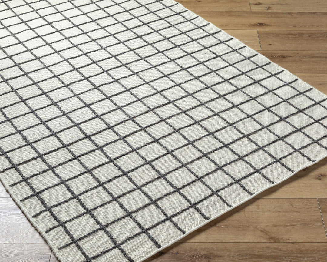 Tauri Modern Checked Pattern Ivory And Charcoal Hand Woven Wool Rug - The Rug Decor
