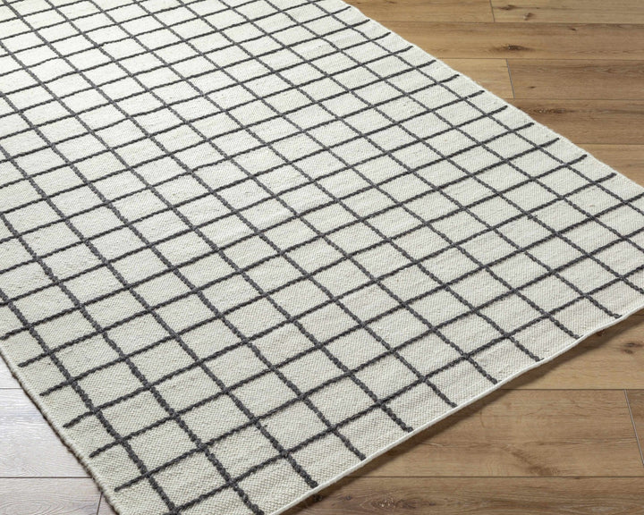 Tauri Modern Checked Pattern Ivory And Charcoal Hand Woven Wool Rug - The Rug Decor