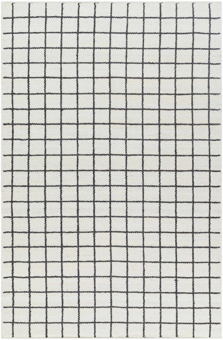 Tauri Modern Checked Pattern Ivory And Charcoal Hand Woven Wool Rug - The Rug Decor
