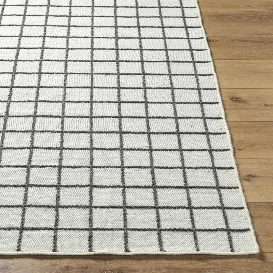 Tauri Modern Checked Pattern Ivory And Charcoal Hand Woven Wool Rug - The Rug Decor