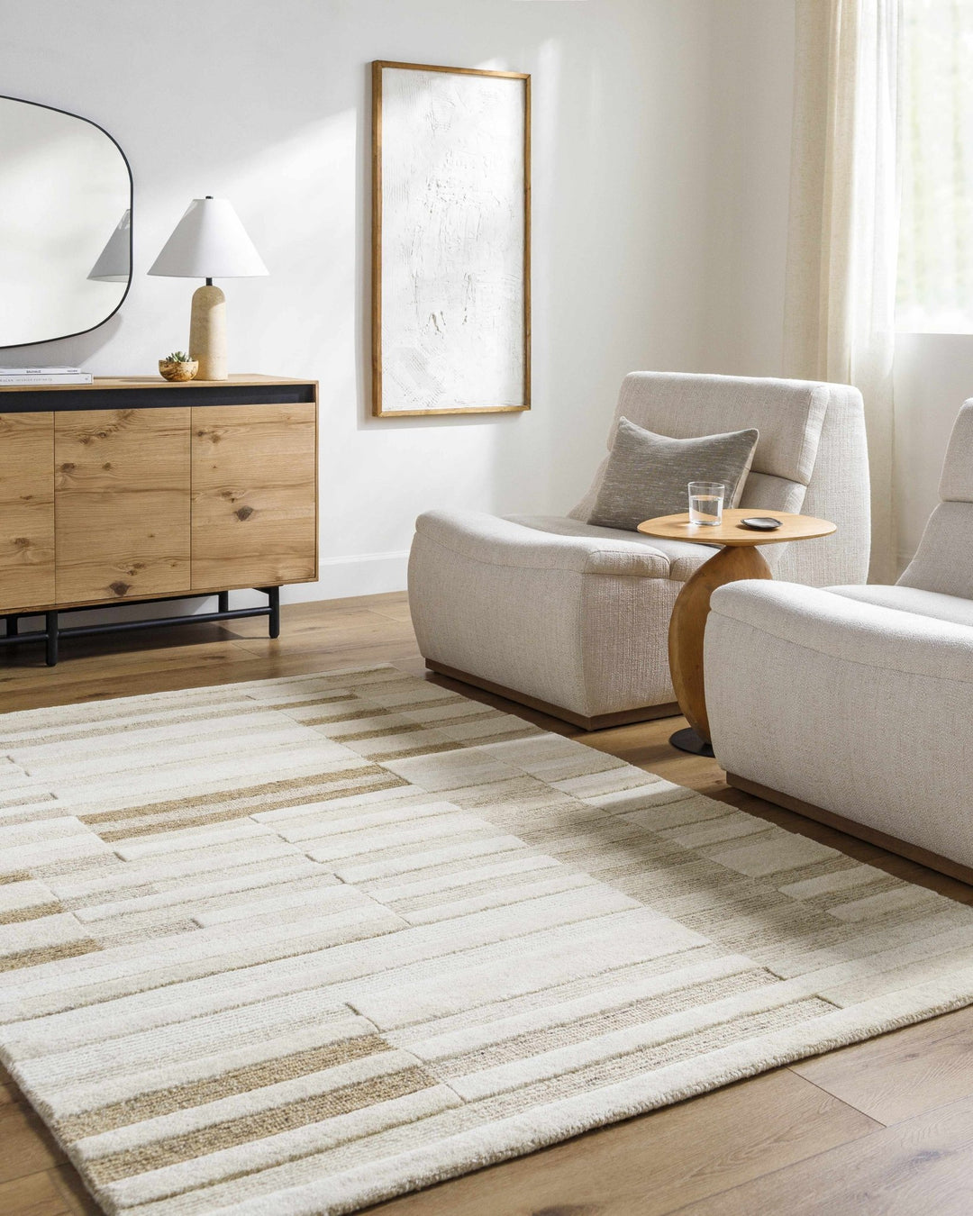 Tavia Contemporary Stripes Ivory And Beige Area Rug - The Rug Decor