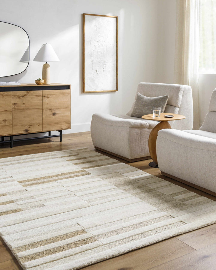 Tavia Contemporary Stripes Ivory And Beige Area Rug - The Rug Decor
