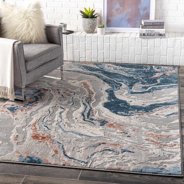 Tayport Gray And Blue Modern Abstract Design Area Rug
