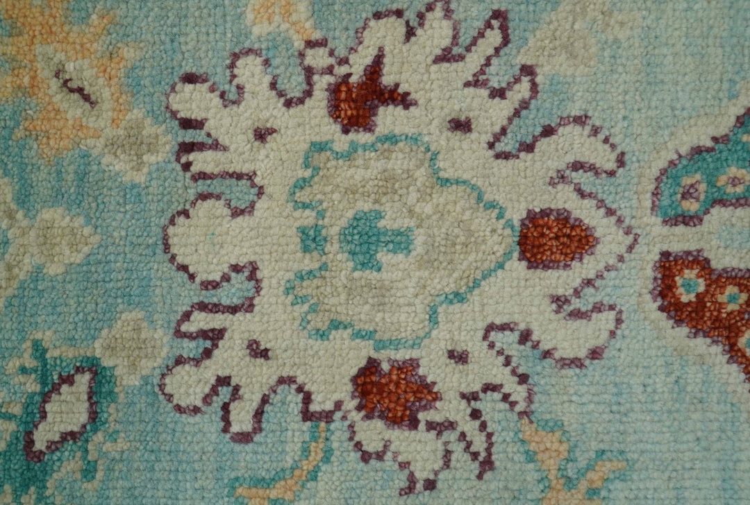 Teal And Beige Traditional Oushak Hand Knotted Wool Area Rug - The Rug Decor