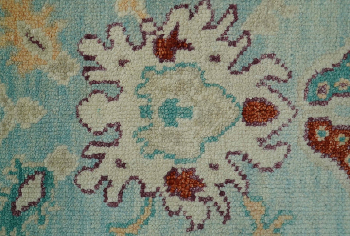 Teal And Beige Traditional Oushak Hand Knotted Wool Area Rug - The Rug Decor