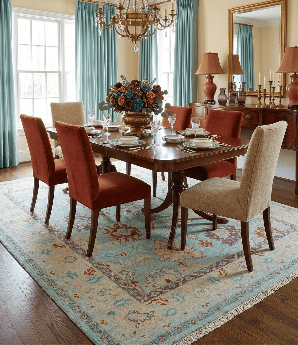 Teal And Beige Traditional Oushak Hand Knotted Wool Area Rug - The Rug Decor