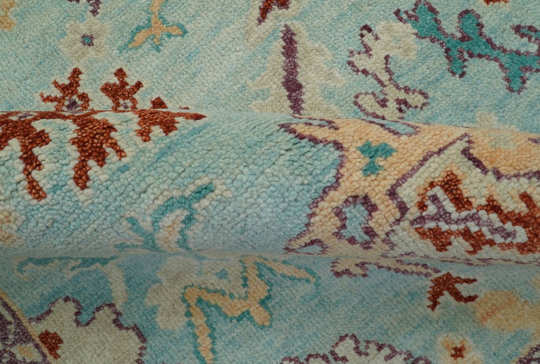 Teal And Beige Traditional Oushak Hand Knotted Wool Area Rug - The Rug Decor