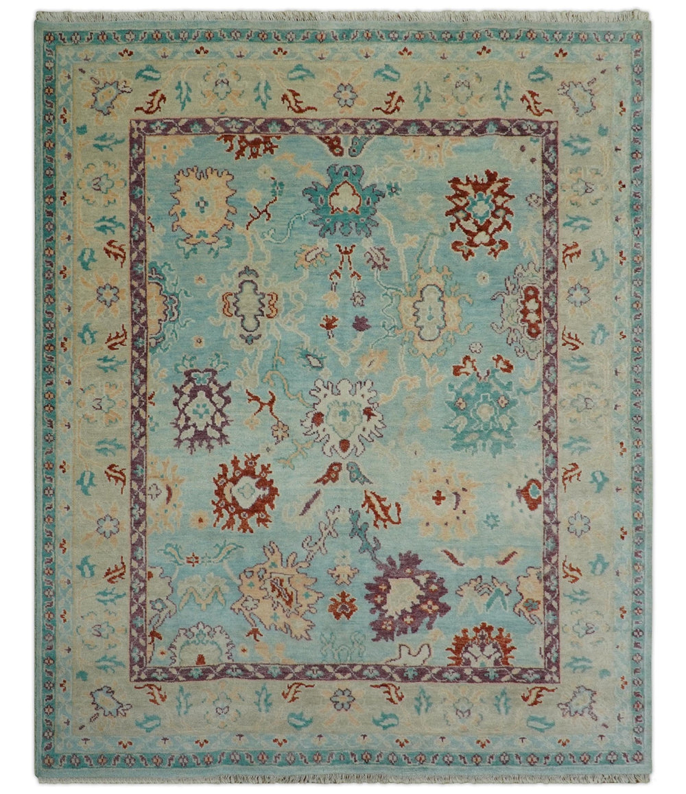 Teal And Beige Traditional Oushak Hand Knotted Wool Area Rug - The Rug Decor