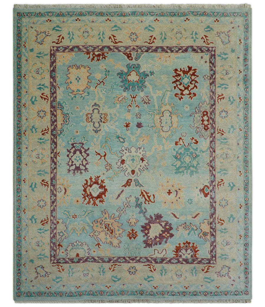Teal And Beige Traditional Oushak Hand Knotted Wool Area Rug - The Rug Decor