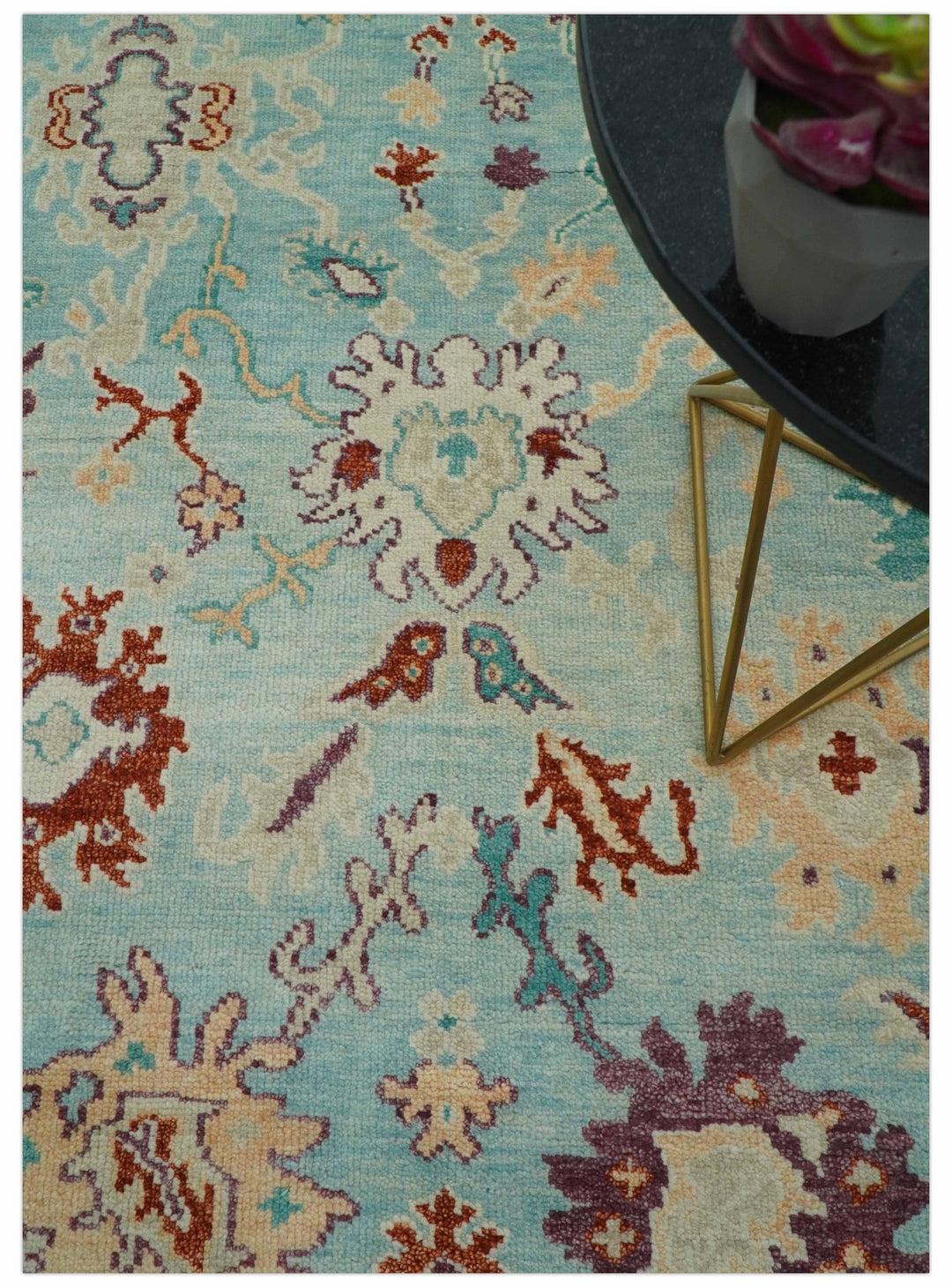 Teal And Beige Traditional Oushak Hand Knotted Wool Area Rug - The Rug Decor